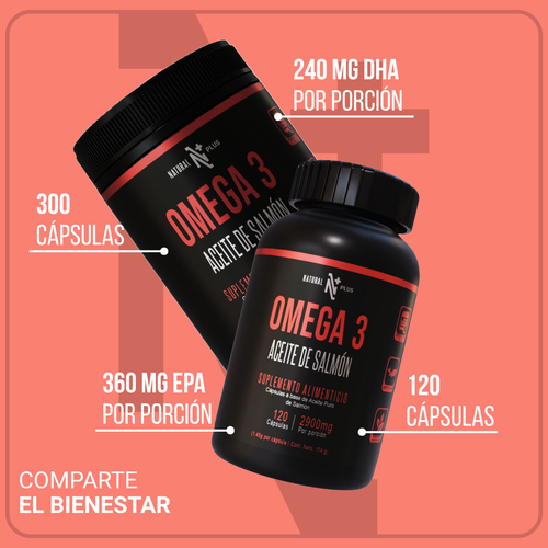 Omega 3 aceite de salmón Natural Plus 120 y 300 cápsulas